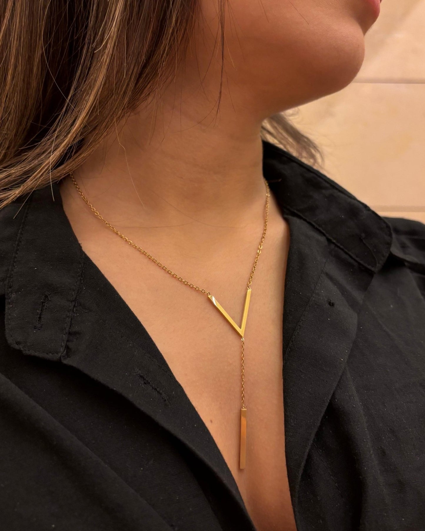 V - Line Pendant Necklace - Opulent Lebanon